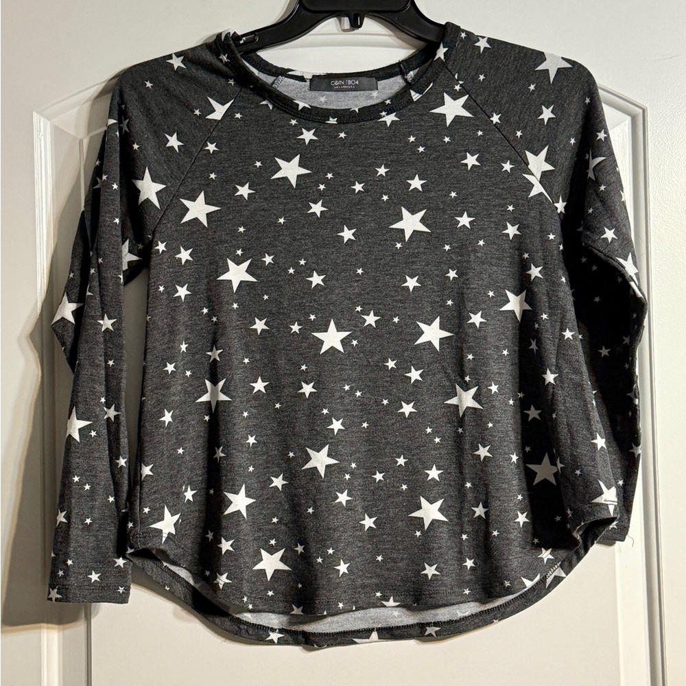 Coin 1804 Grey and White Star Print Long‎ Sleeve Top